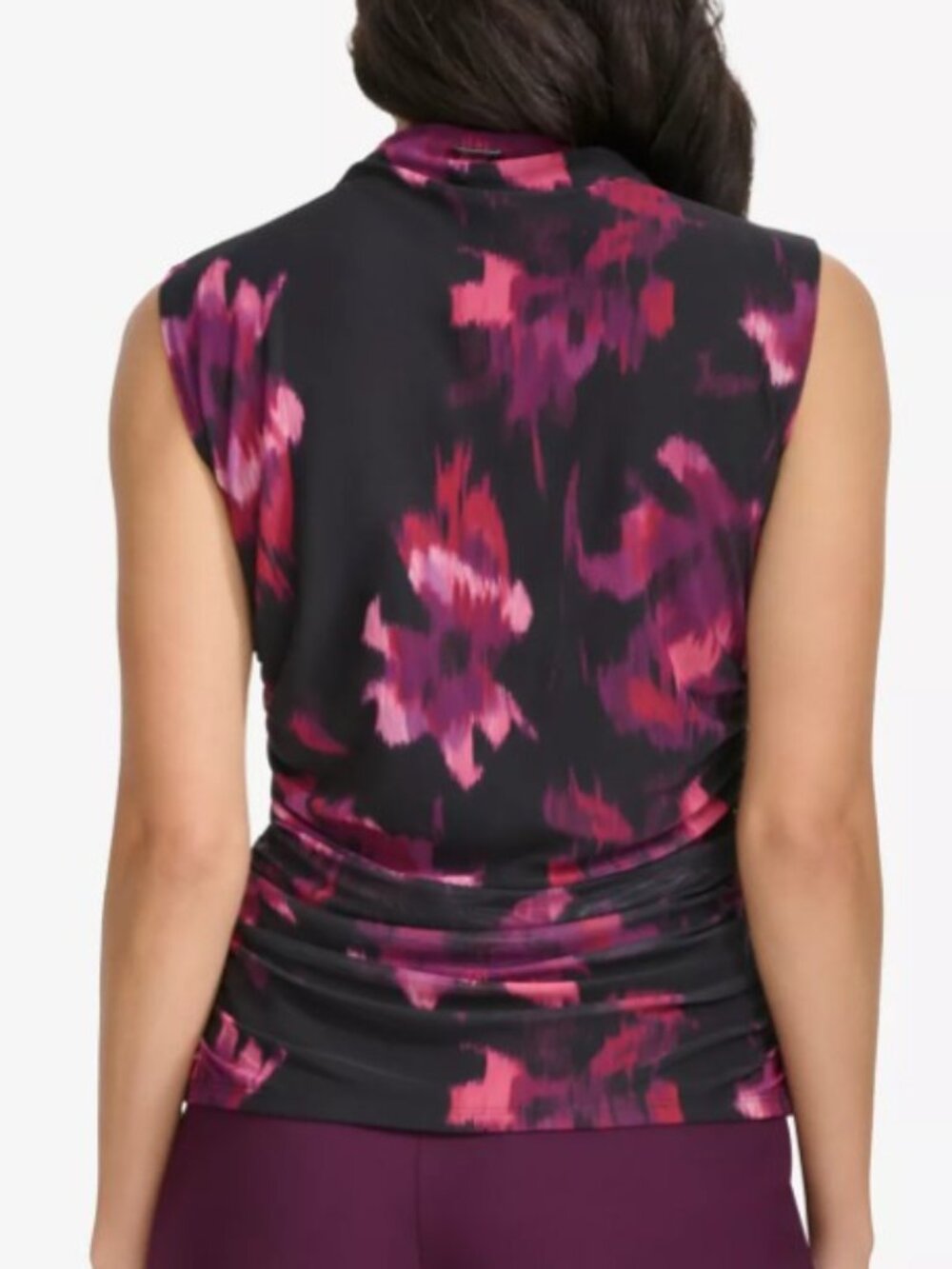 CALVIN KLEIN FLORAL-PRINT RUCHED BLOUSE (SIZE LARGE) - Picture 3 of 8